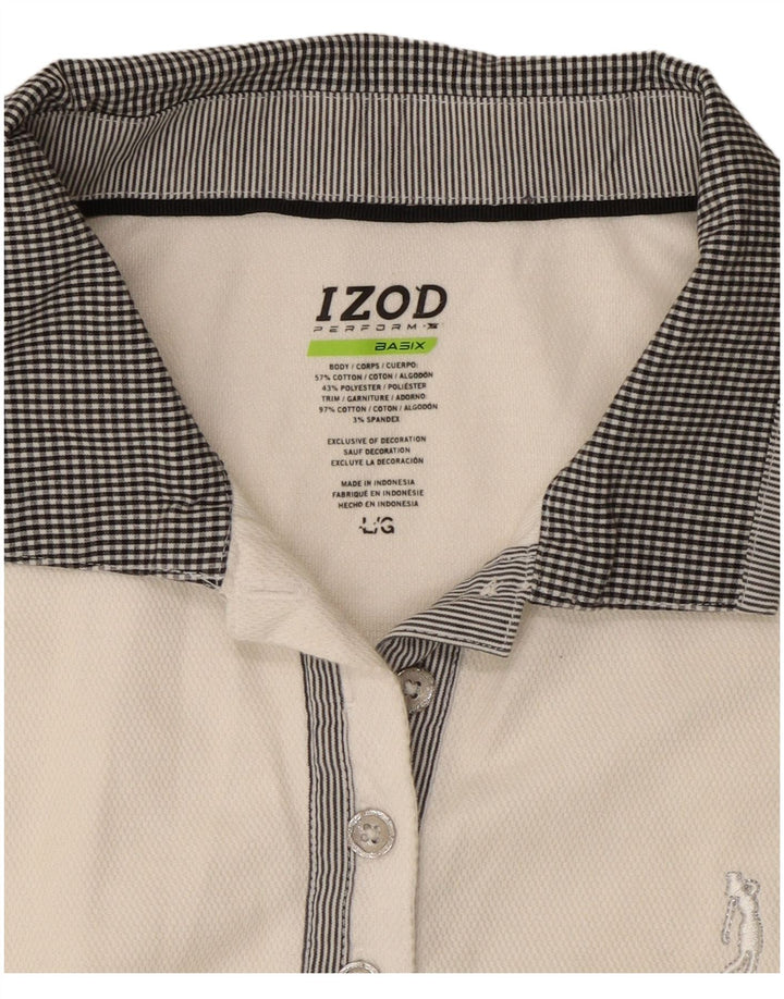 Camisa polo feminina sem mangas IZOD Reino Unido 14 grande algodão branco