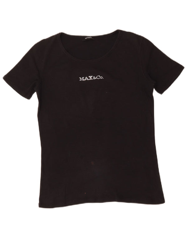 Camiseta feminina gráfica Max & Co. UK 14 grande preta
