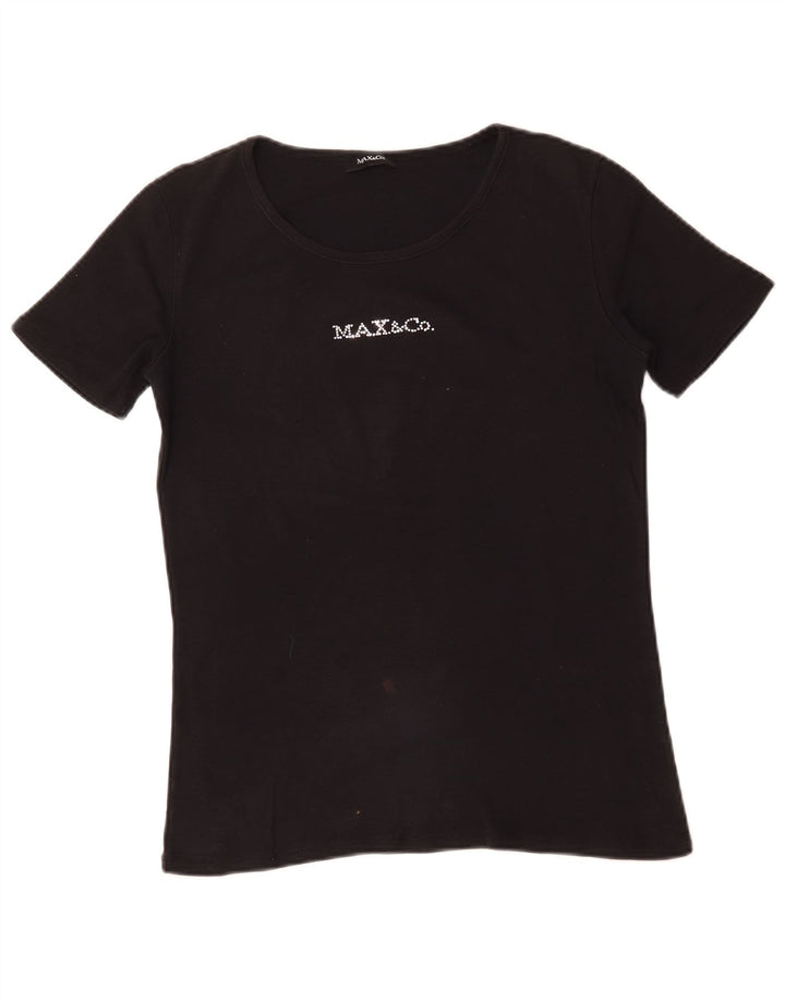 Camiseta feminina gráfica Max & Co. UK 14 grande preta