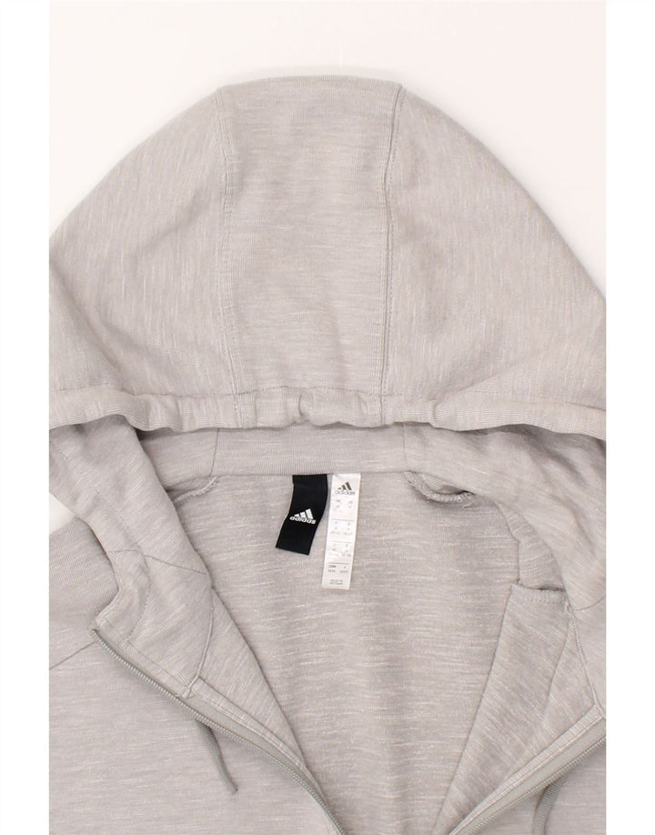 ADIDAS Womens Crop Zip Hoodie Sweater UK 12/14  Medium Grey Cotton Vintage Adidas and Second-Hand Adidas from Messina Hembry 