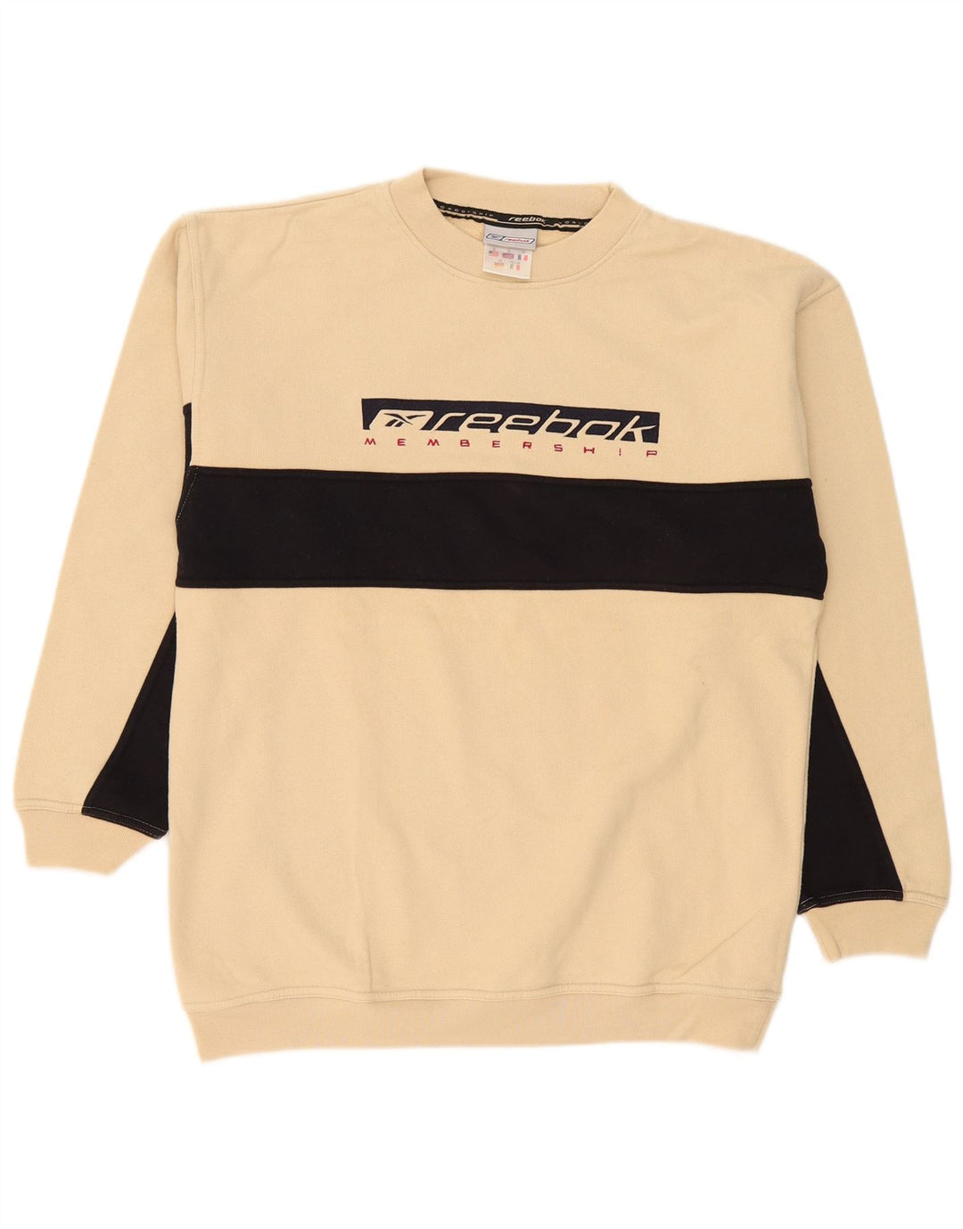 Reebok masculino gráfico moletom jumper pequeno bege colorblock algodão