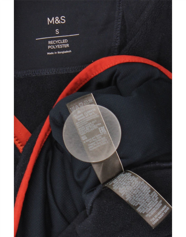 Suéter de lã masculino Marks & Spencer com zíper e gola pequena azul marinho poliéster