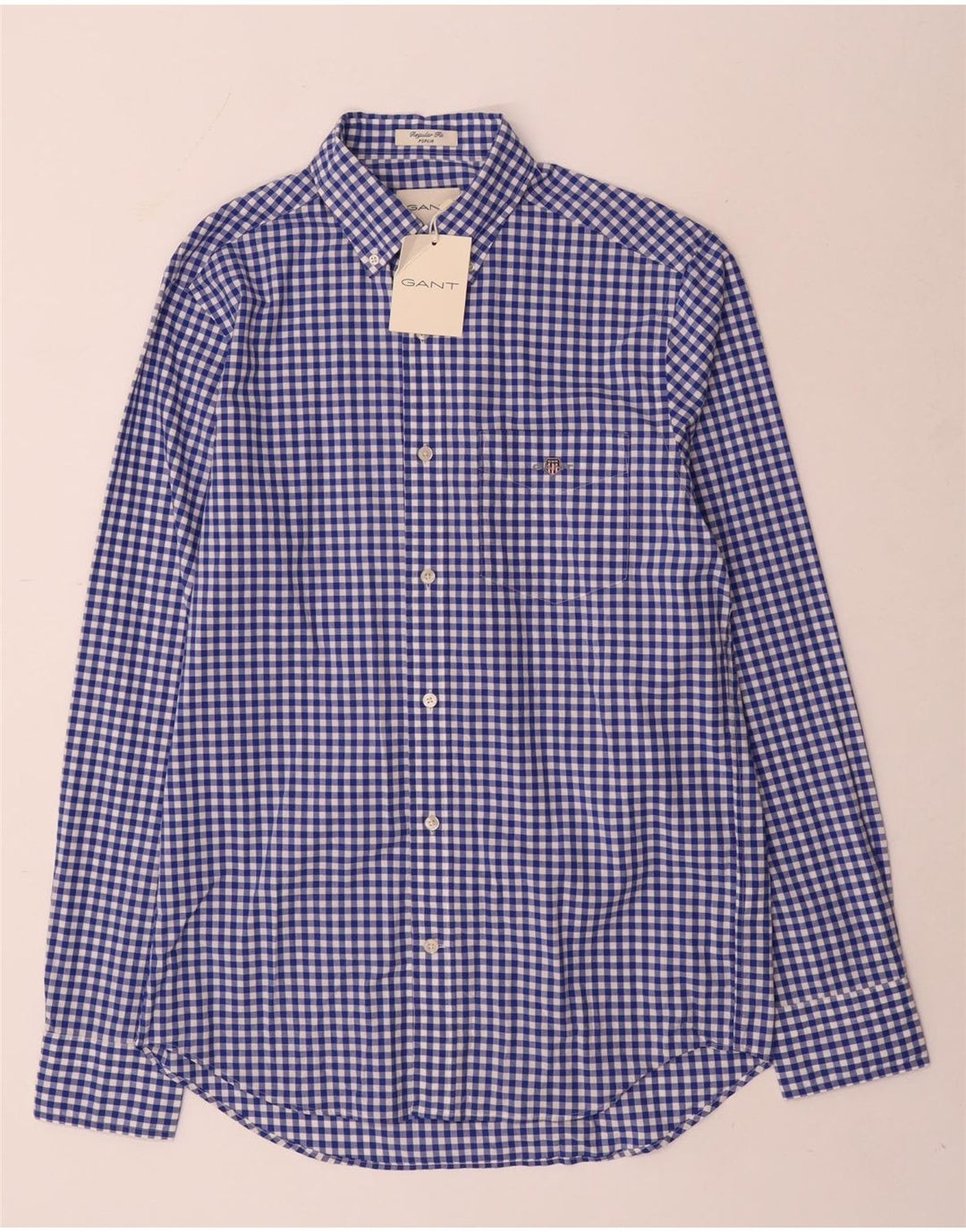 Gant Camisa masculina de ajuste regular tamanho 15 algodão guingão azul pequeno