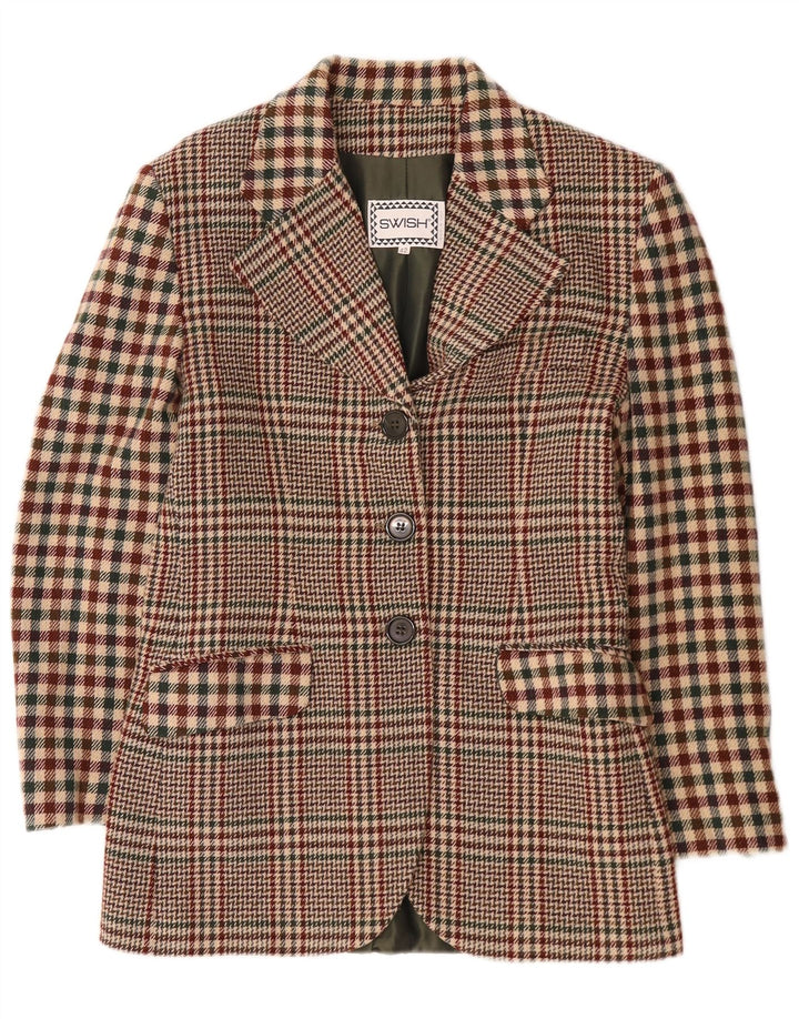 Jaqueta blazer feminina Swish com 3 botões IT 42 lã houndstooth marrom médio