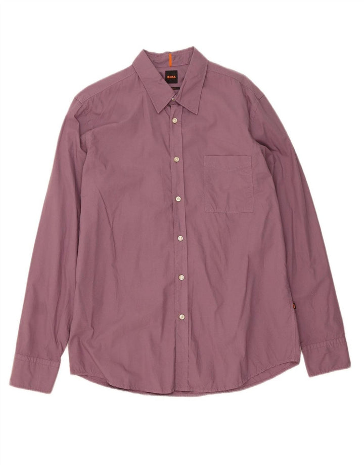 Camisa masculina de ajuste regular HUGO BOSS grande algodão roxo