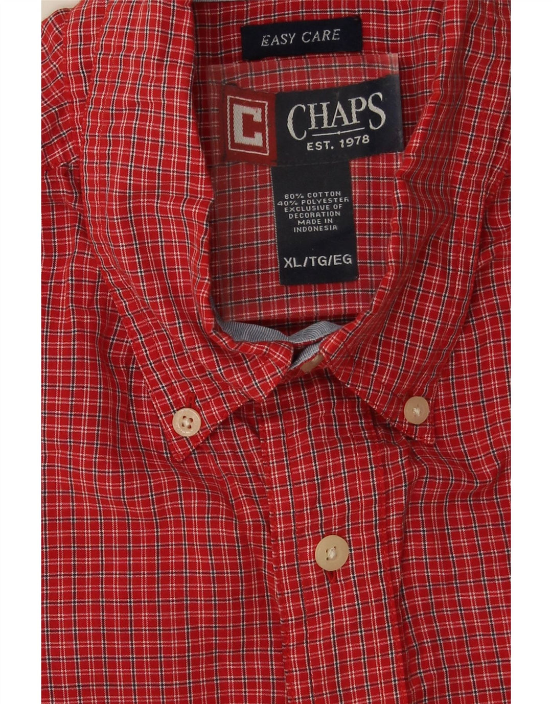 CHAPS Mens Short Sleeve Shirt XL Red Check Cotton Vintage Chaps and Second-Hand Chaps from Messina Hembry 