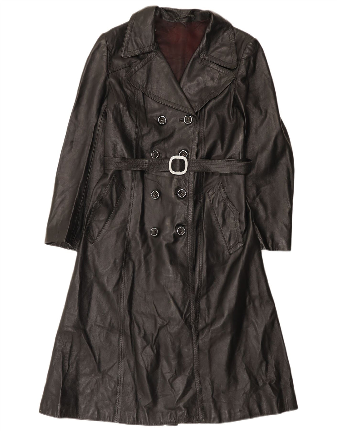 Casaco feminino vintage de couro com peito duplo IT 46 grande preto