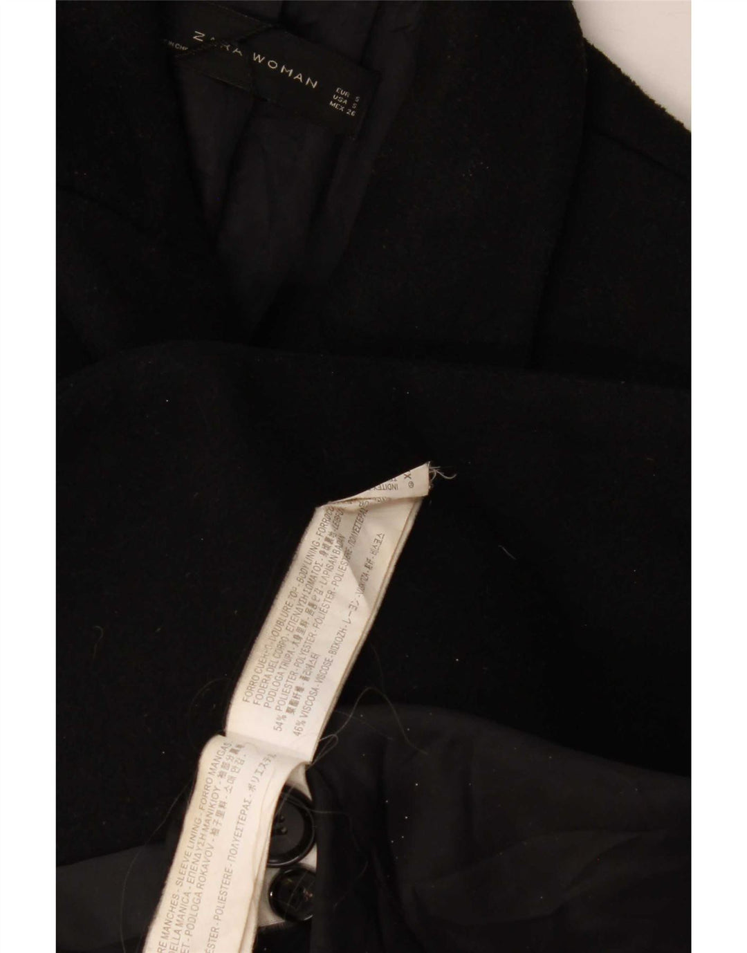 Casaco feminino Zara com peito duplo UK 10 pequeno poliéster preto