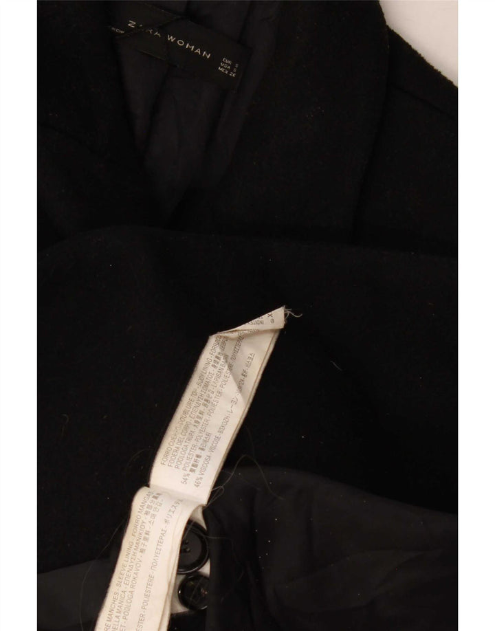 Casaco feminino Zara com peito duplo UK 10 pequeno poliéster preto