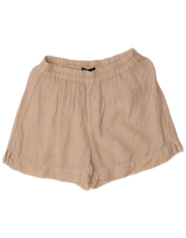 Zara Shorts feminino casual médio W28 linho branco