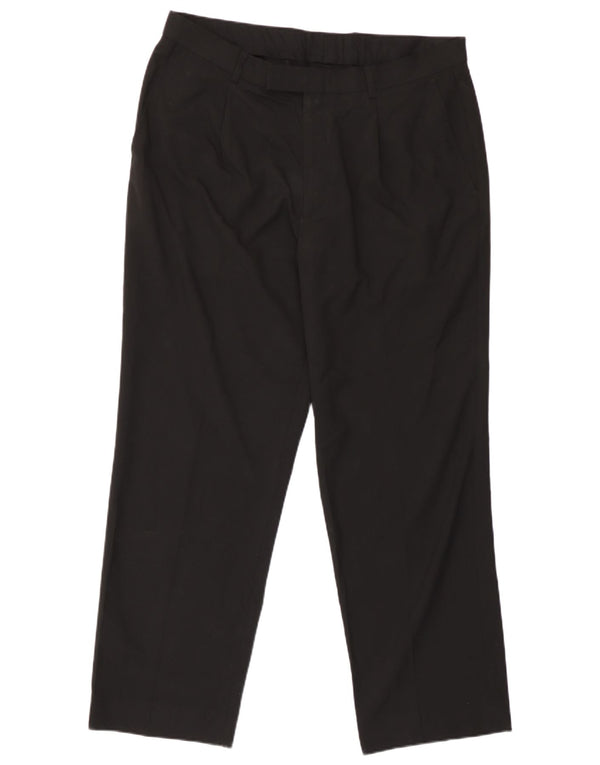 Calça masculina de terno reto Marks & Spencer W36 L29 poliéster preto