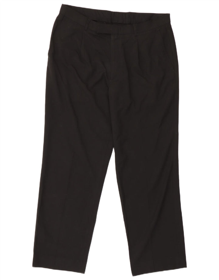Calça masculina de terno reto Marks & Spencer W36 L29 poliéster preto