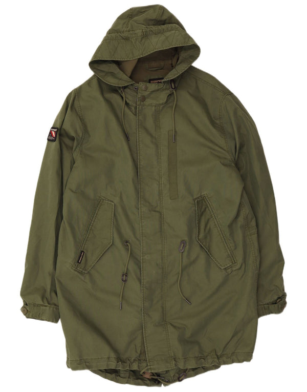 Jaqueta Parka masculina Superdry com capuz UK 44 2XL algodão cáqui