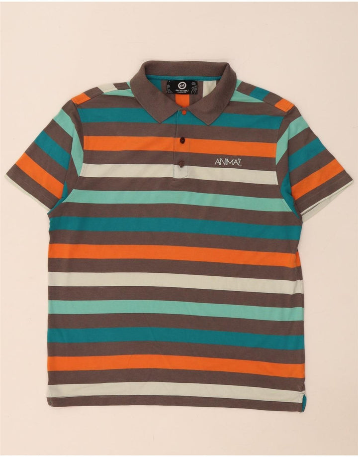 Camisa polo masculina animal grande poliéster listrado multicolorido