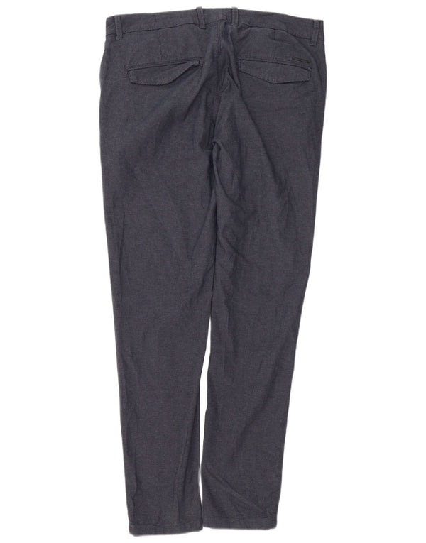 Zara Mens Slim Fit Chino Calças EU 44 Grande W34 L32 Azul Marinho Algodão