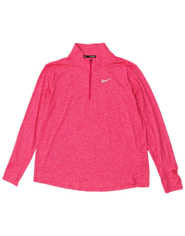 Nike Mens Dri Fit Running Zip Neck Pullover Treino Top XL Rosa Flecked