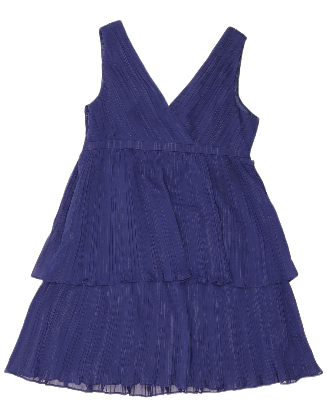 Vestido feminino Monsoon sem mangas em camadas UK 16 poliéster listrado azul grande