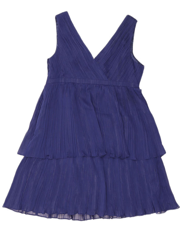 Vestido feminino Monsoon sem mangas em camadas UK 16 poliéster listrado azul grande