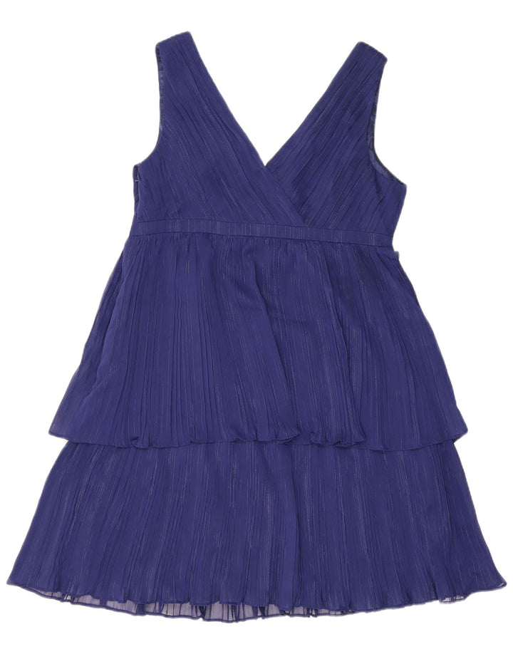 Vestido feminino Monsoon sem mangas em camadas UK 16 poliéster listrado azul grande