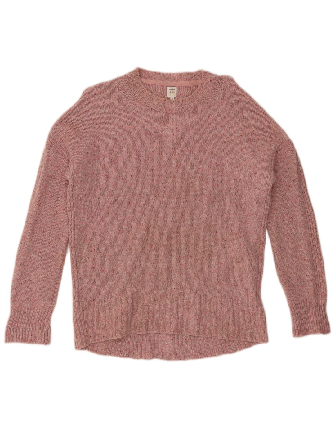Suéter feminino JOHN LEWIS com gola redonda Reino Unido 12 médio rosa manchado