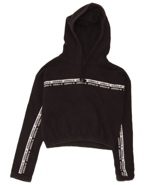 Adidas Womens Crop Graphic Hoodie Jumper Reino Unido 14 Grande Algodão Preto