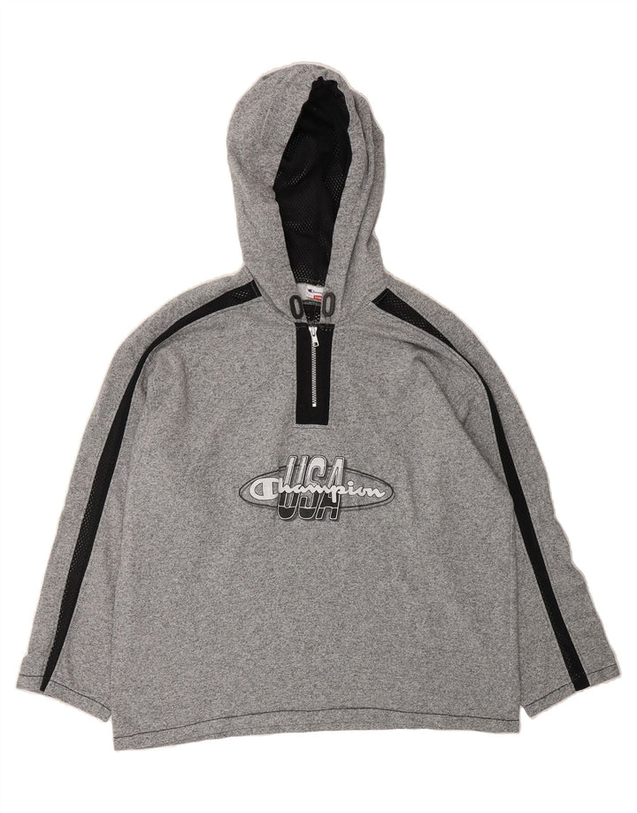 CHAMPION Mens Graphic Hoodie Jumper XL Grey Colourblock Cotton Vintage Champion and Second-Hand Champion from Messina Hembry 