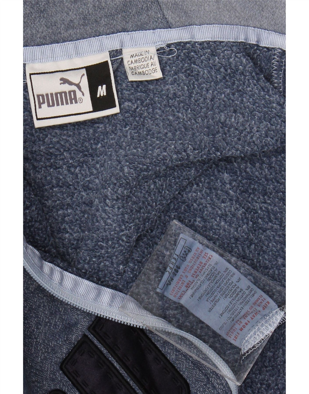 Suéter masculino PUMA com capuz e zíper gráfico azul médio algodão colorblock