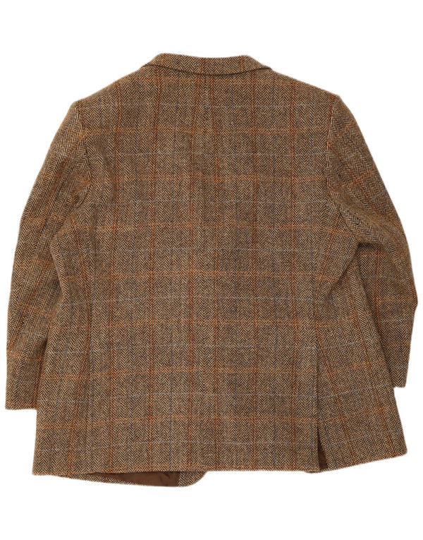 Jaqueta blazer masculina de 2 botões Harris Tweed UK 42 XL marrom xadrez nova lã