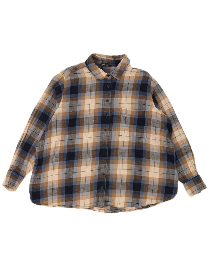 Camisa feminina de flanela Marks & Spencer UK 18 XL algodão xadrez multicolorido