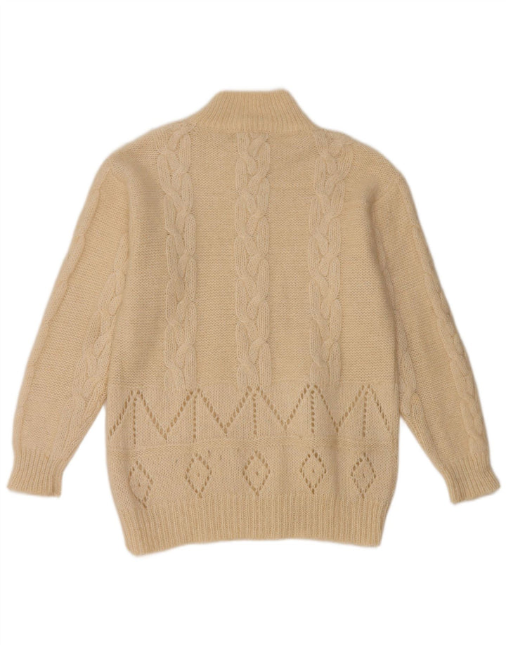 Suéter feminino vintage com gola tartaruga UK 14 médio branco