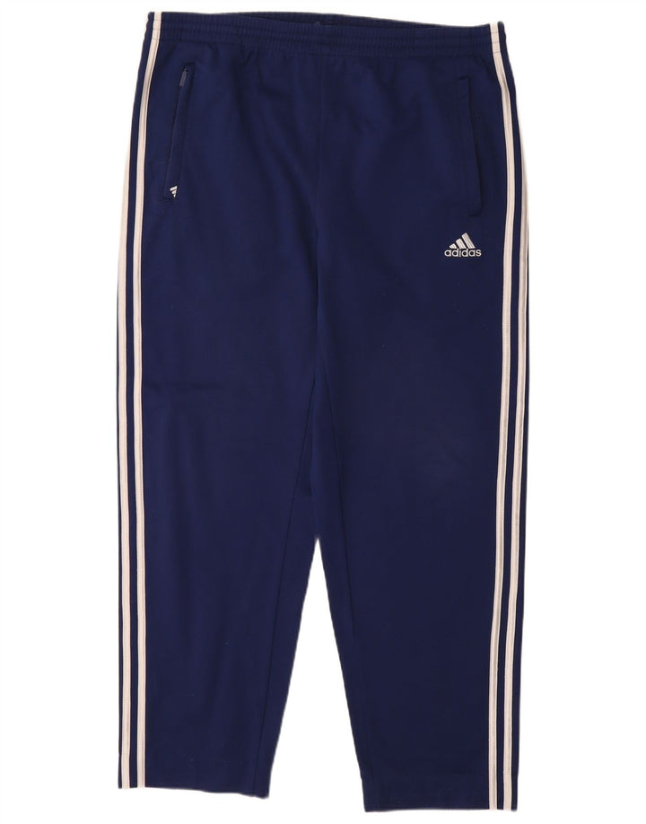 Calças de treino masculinas Adidas UK 40/42 poliéster azul marinho médio