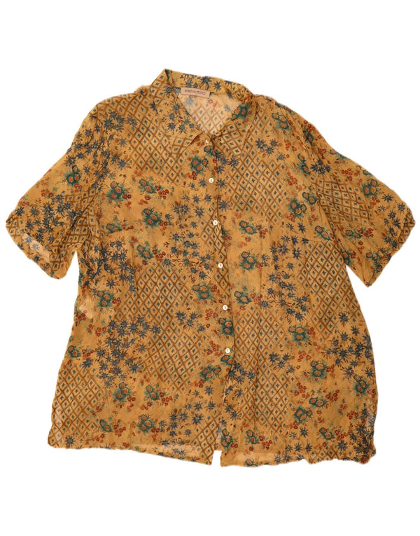 ELENA MIRO Blusa feminina manga curta Reino Unido 20 2XL amarelo floral