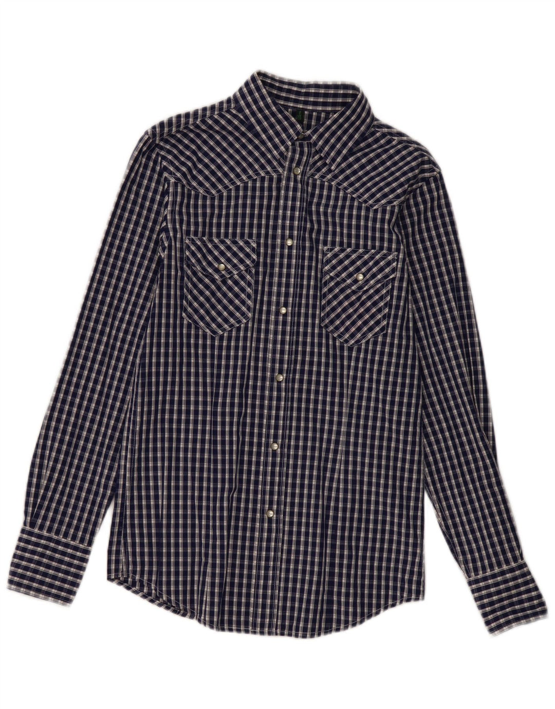 Camisa masculina Benetton pequena xadrez azul marinho