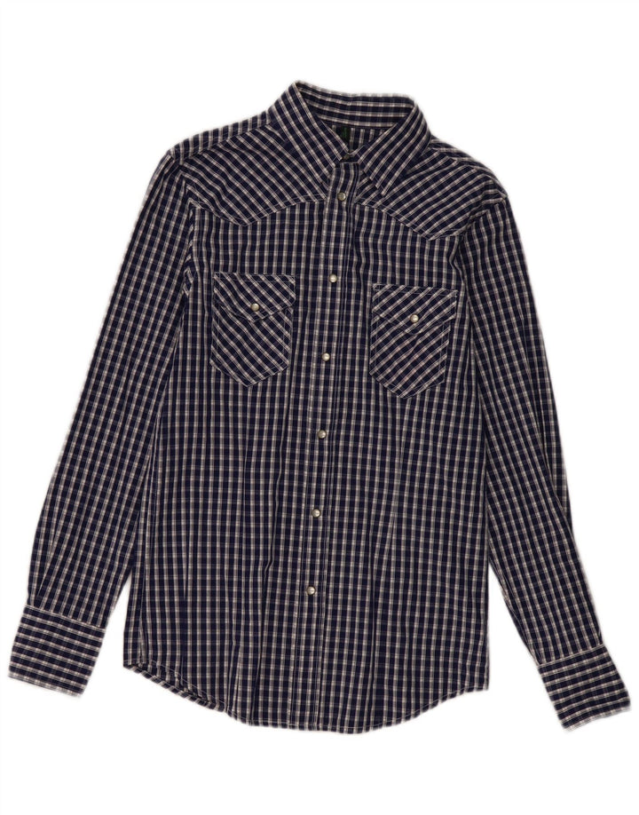 Camisa masculina Benetton pequena xadrez azul marinho