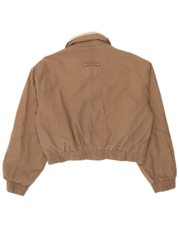 Zara Womens Crop Bomber Jacket UK 16 Grande Algodão Marrom