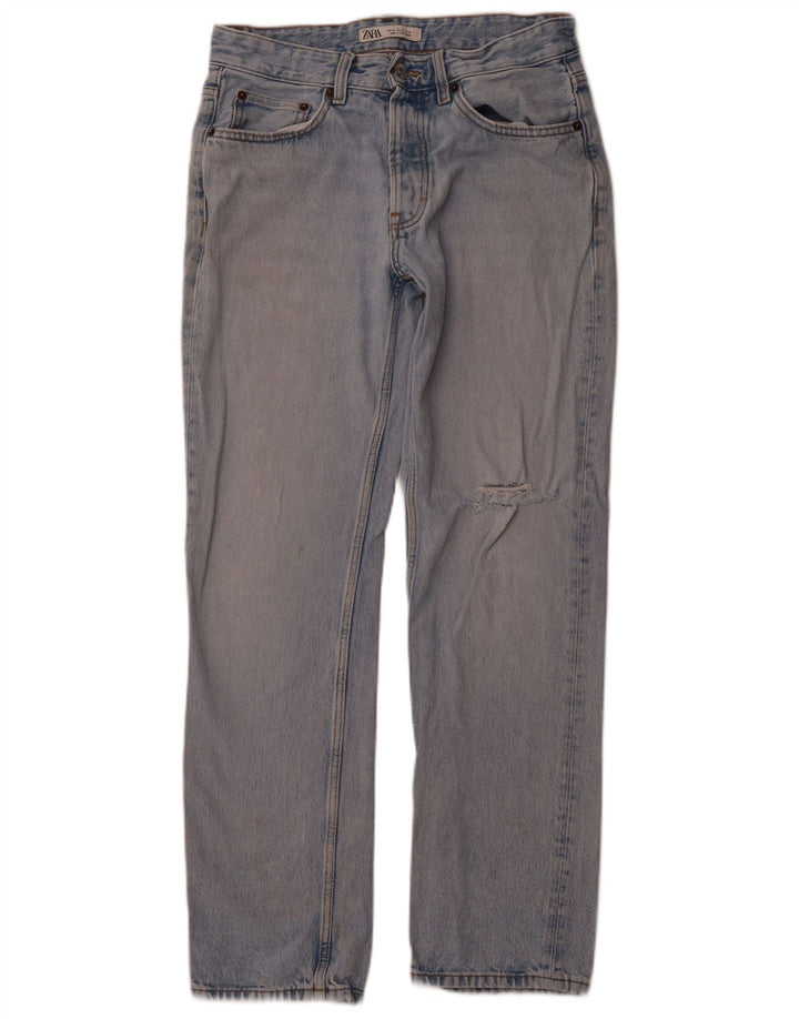 ZARA Calça jeans reta masculina desgastada UE 38 pequena W30 L30 azul