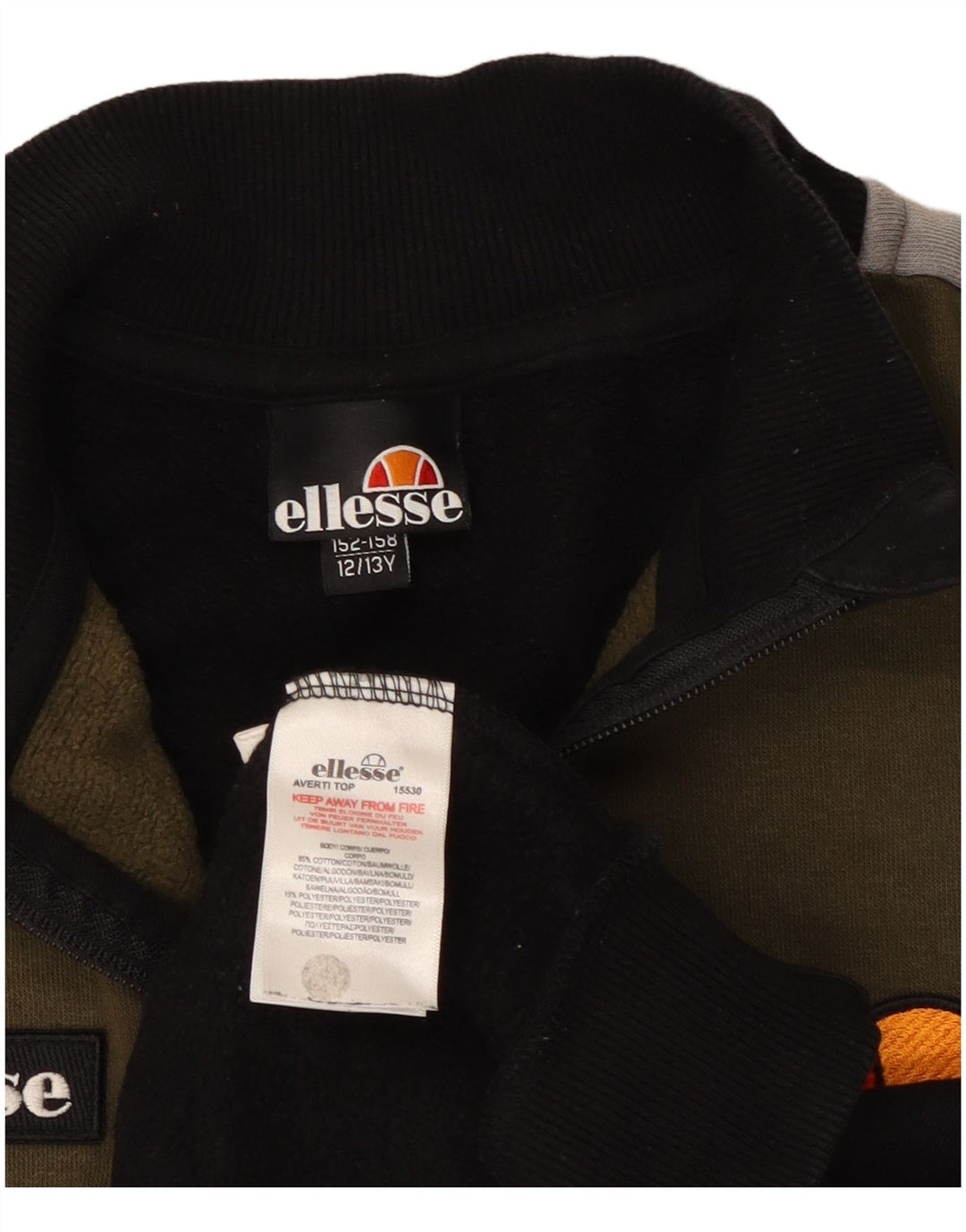 Suéter Ellesse Boys com zíper e gola 12-13 anos preto colorblock