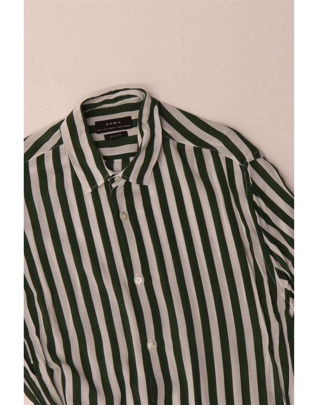 Camisa masculina ZARA Slim Fit pequena viscose listrada verde