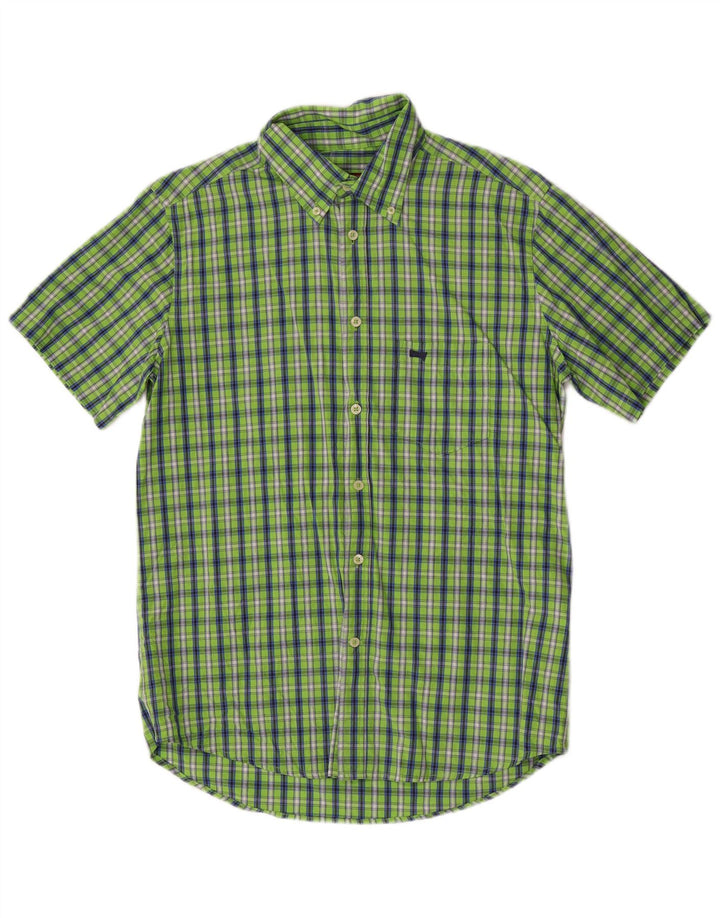 Camisa masculina Carrera de manga curta regular fit grande algodão xadrez verde