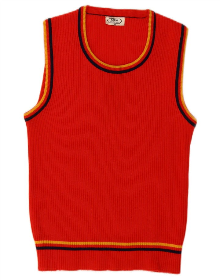 Colete feminino vintage regata UK 12 poliacrílico vermelho médio