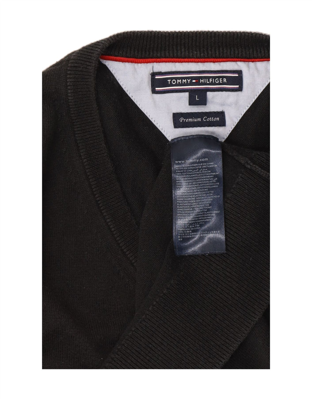 TOMMY HILFIGER Mens V-Neck Jumper Sweater Large Black Cotton Vintage Tommy Hilfiger and Second-Hand Tommy Hilfiger from Messina Hembry 