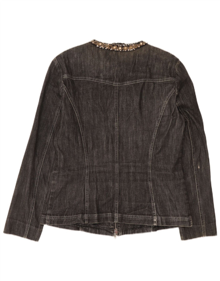 Jaqueta jeans feminina Marella UK 16 grande algodão cinza