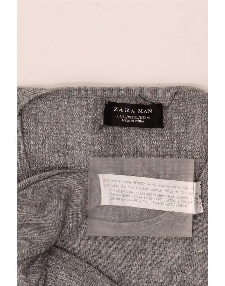 Zara Suéter masculino com gola redonda XL Viscose cinza