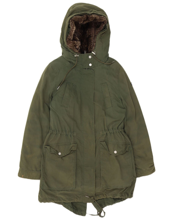 Jaqueta parka feminina com capuz Tommy Hilfiger Reino Unido 14 algodão verde médio