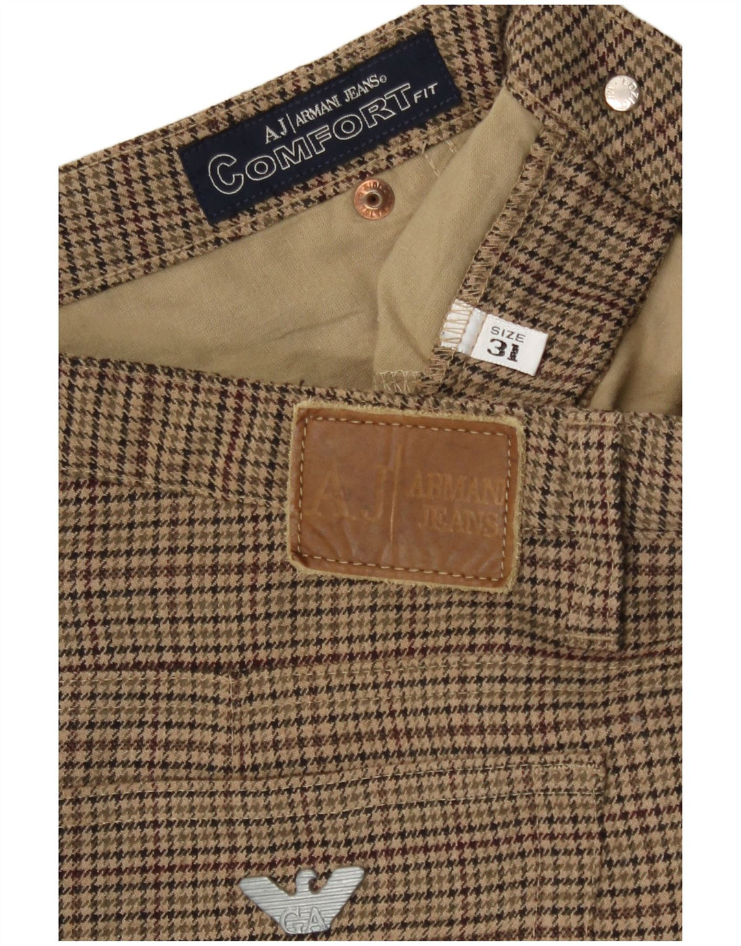 Calça feminina reta casual Armani W31 L30 verde houndstooth poliéster
