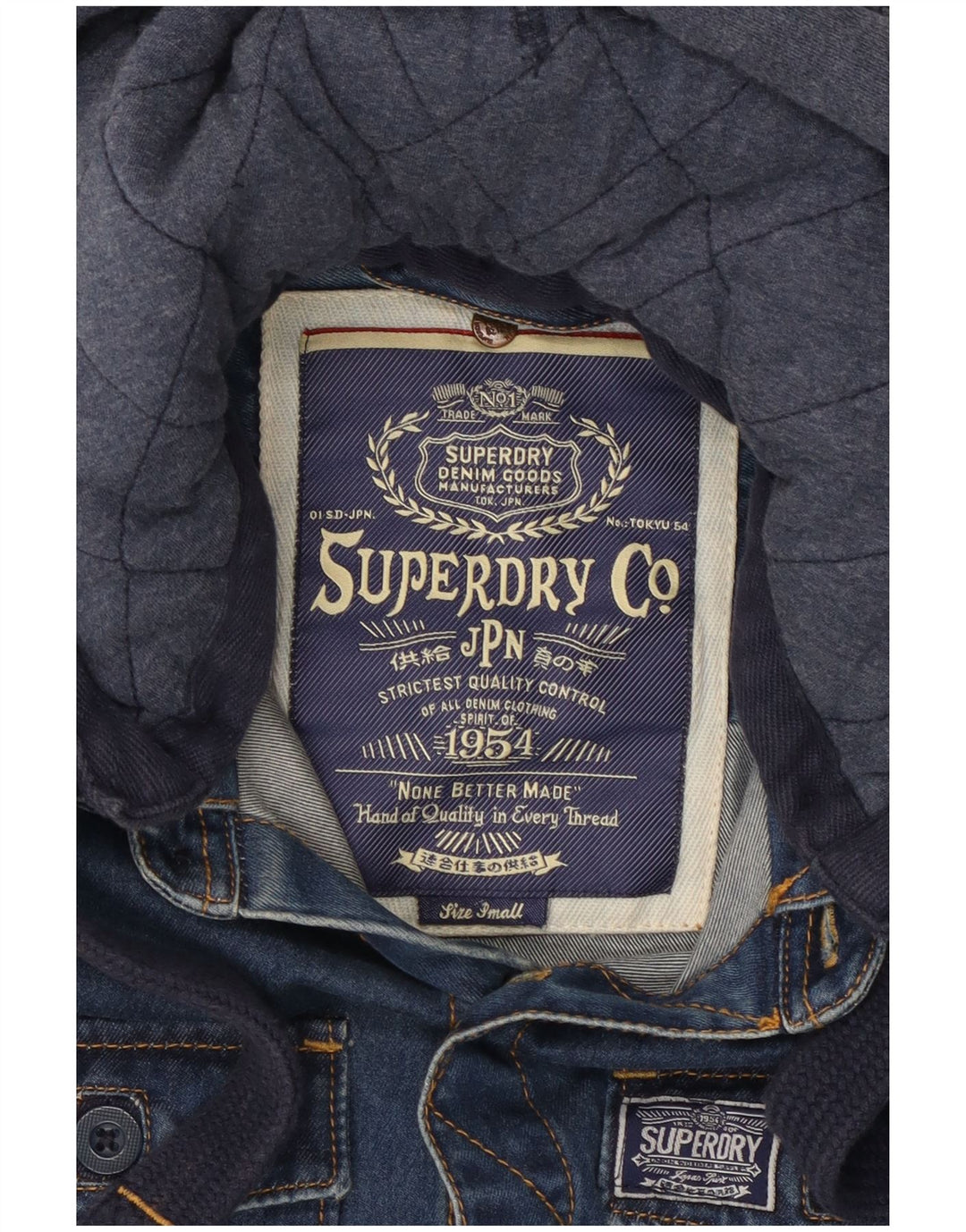 Camisa jeans masculina Superdry com capuz pequeno algodão azul