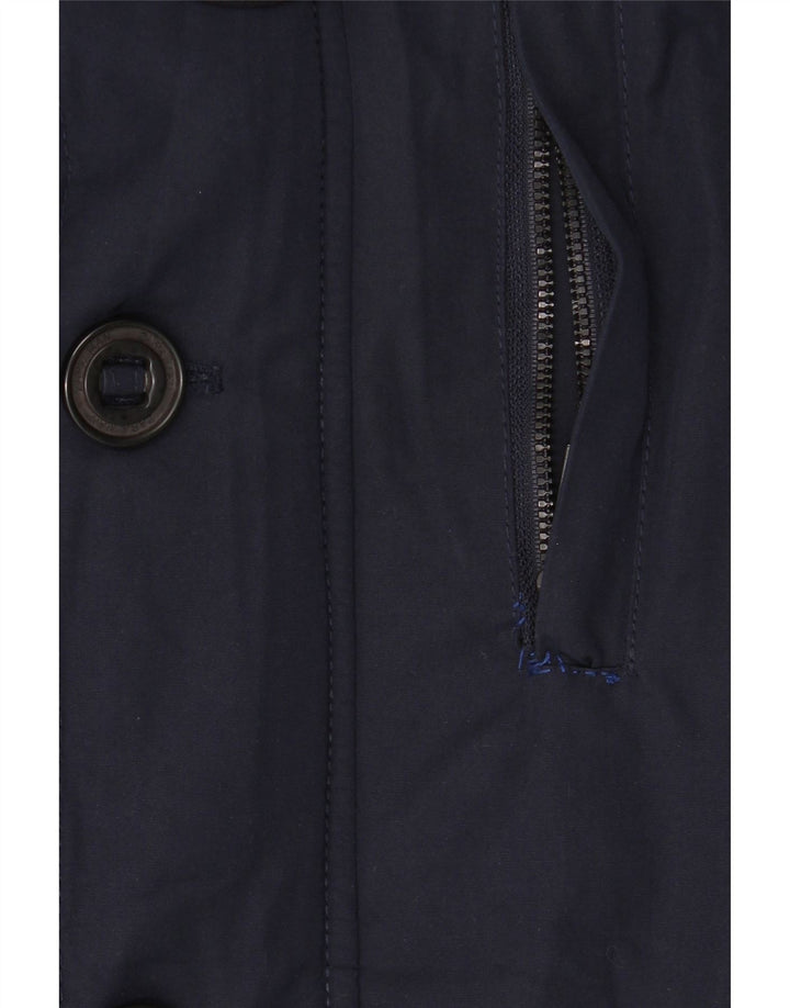 Jaqueta Parka masculina com capuz ZARA Reino Unido 40 grande poliéster azul marinho