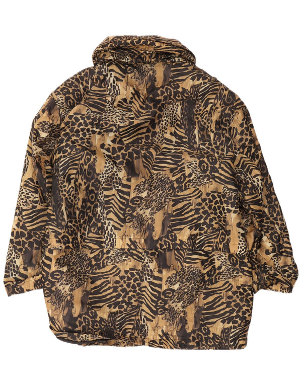 Jaqueta corta-vento feminina vintage Reino Unido 16 grande estampa animal marrom