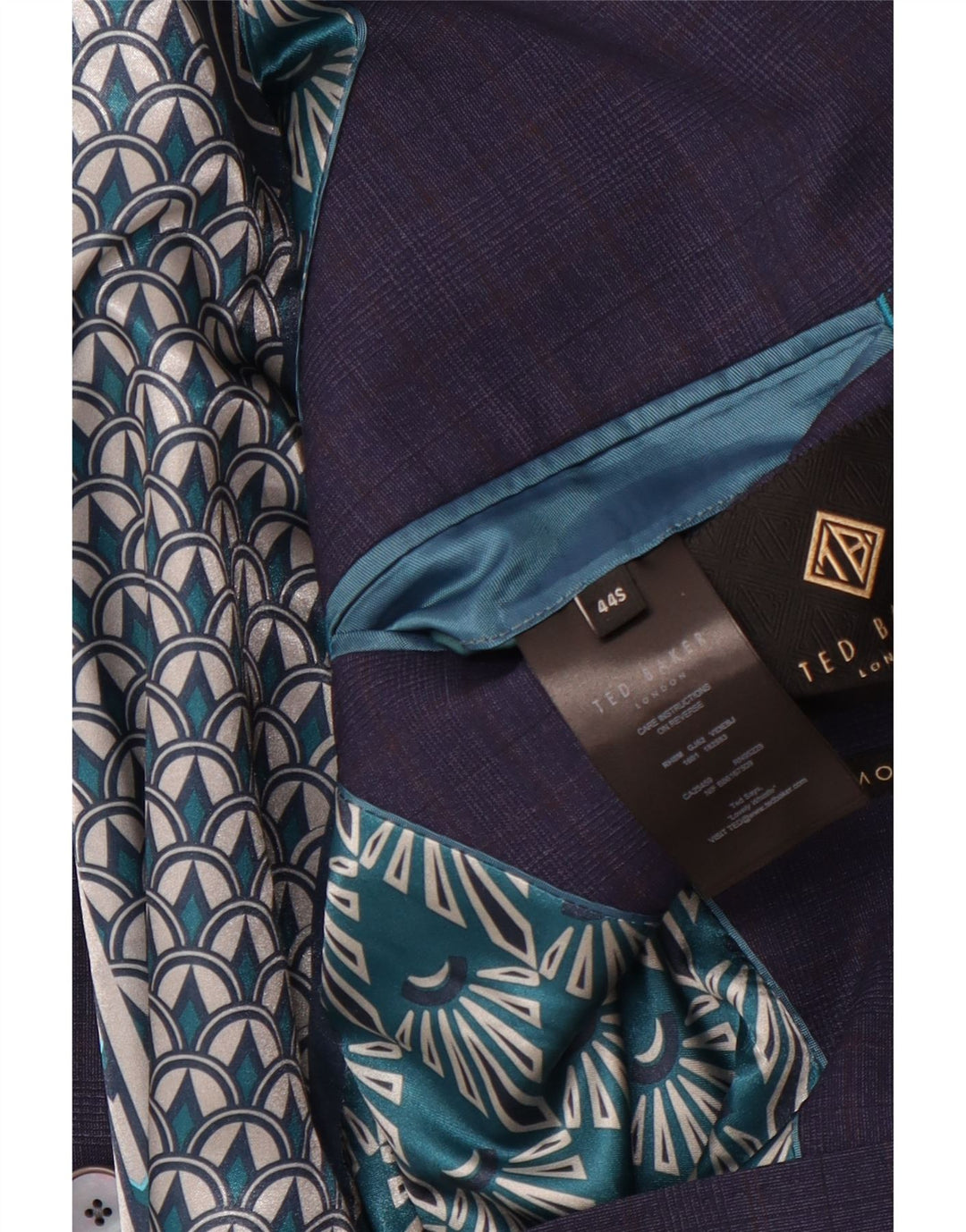 Jaqueta blazer masculina de 2 botões TED BAKER Reino Unido 44 2XL lã xadrez azul marinho