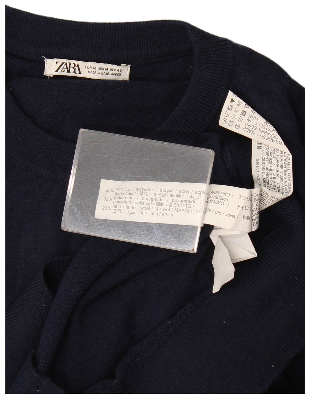 Suéter masculino Zara com gola redonda e acrílico azul marinho médio
